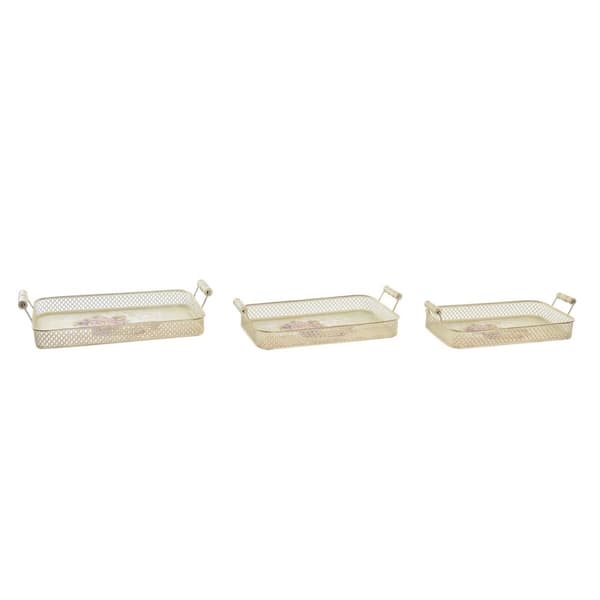 Sett med brett DKD Home Decor Rosa Metall Aluminium 8 cm 40 x 21 x 8 cm (3 enheter)
