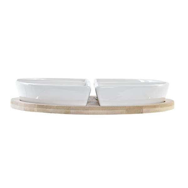 Tilltuggsset DKD Home Decor Vit Multicolour Naturell Bambu Stengods Tropiskt 21,5 x 21,5 x 1 cm (5 pcs)