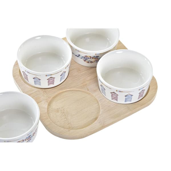 Sæt til appetizere DKD Home Decor Blå Natur Bambus Stentøj Middelhavet 19,7 x 19,7 x 1 cm (5 pcs)