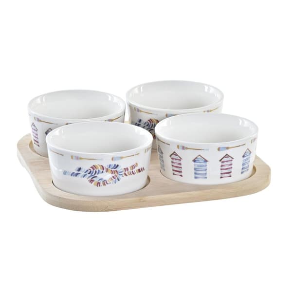 Forrettsett DKD Home Decor Blå Naturell Bambus Steintøy Middelhavet 19,7 x 19,7 x 1 cm (5 pcs)