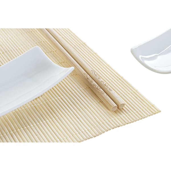 Sushisett DKD Home Decor Bambus Steintøy Hvit Naturell Orientalsk 28,5 x 19,5 x 3,3 cm (9 Deler) (28,5 x 19,5 x 3,3 cm)