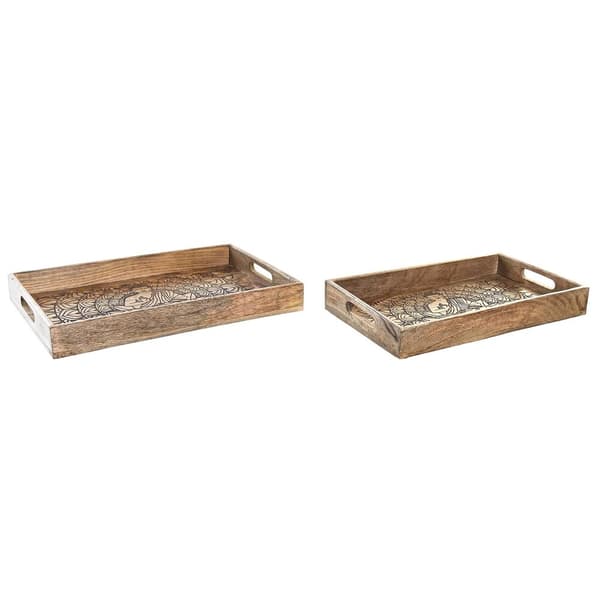Sett med brett DKD Home Decor 2 enheter Brun Mørkebrunt Treverk av mangotre (2 enheter)
