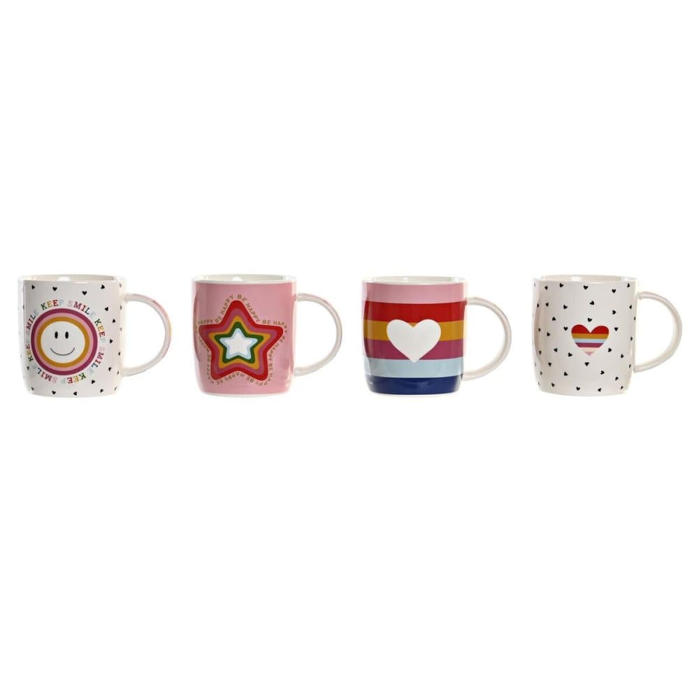 Mugg DKD Home Decor Hjärta Porslin Multicolour (365 ml) (4 antal)