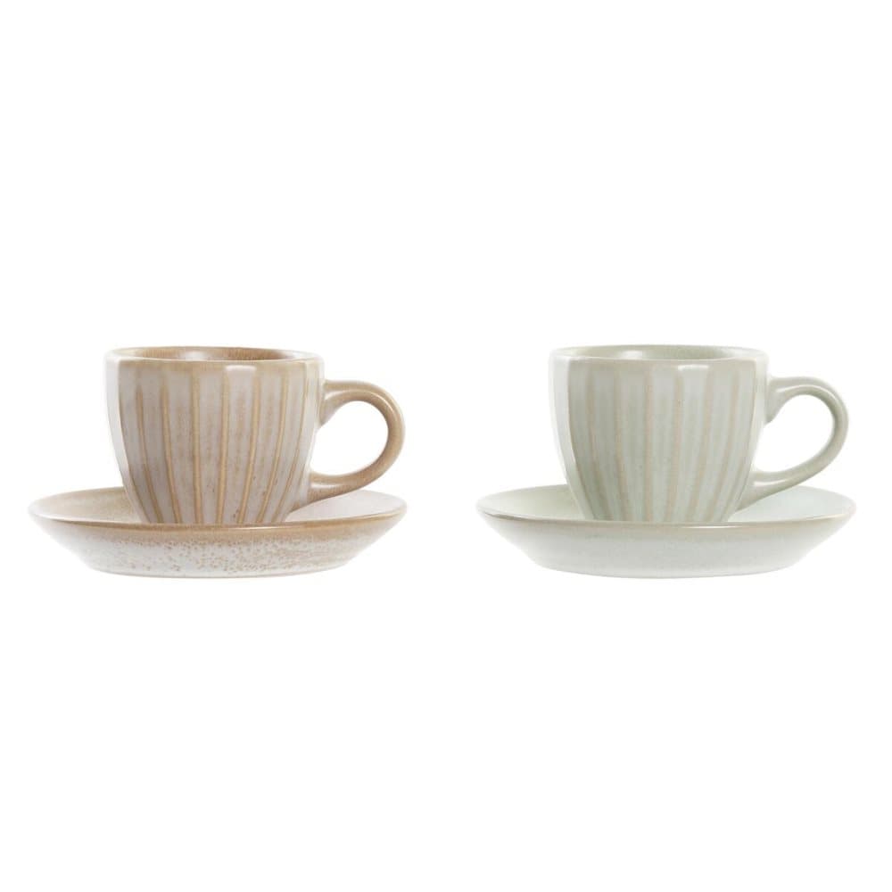 Set med kaffekoppar DKD Home Decor Grön Ljusrosa Stengods (90 ml) (2 antal)