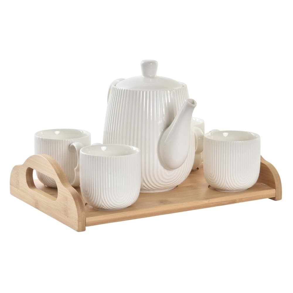 Kaffeset DKD Home Decor Naturell Porslin Vit Bambu (29 x 20 x 7 cm)