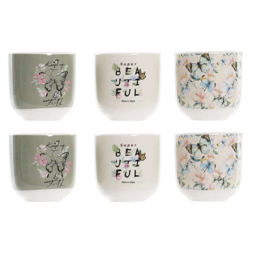Set med kaffekoppar DKD Home Decor Fjärilar Porslin Beige Rosa (120 ml)