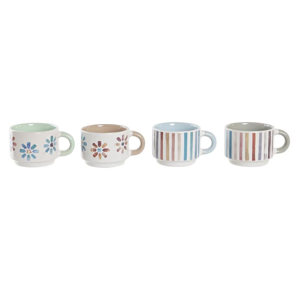 Set med kaffekoppar DKD Home Decor Ränder Virágok Metall Stengods (150 ml)