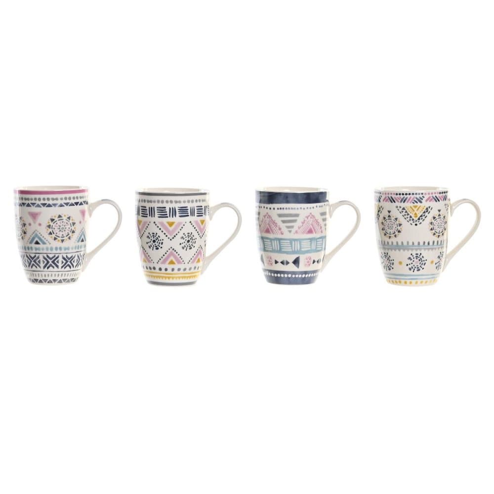 Mugg DKD Home Decor Porslin Multicolour Boho (340 ml) (4 antal)