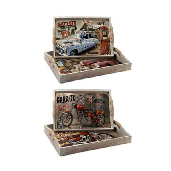 Sett med brett DKD Home Decor Flerfarget Tre MDF 40 x 30 x 6 cm (2 enheter)