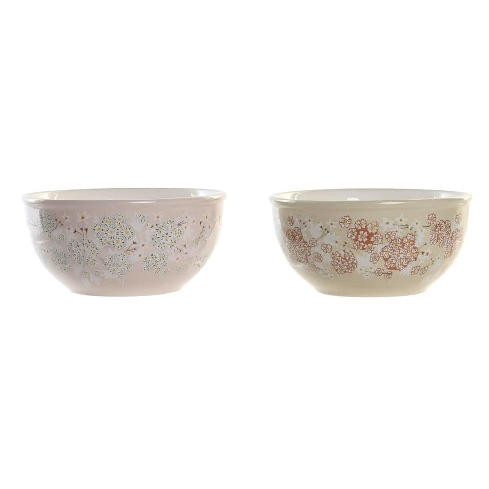 Skål DKD Home Decor Ivy & Daisy Dolomite 2 antal (14 x 14 x 7 cm)