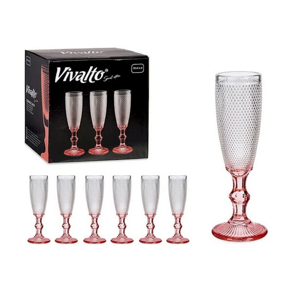 Champagneglass Vivalto PR05720ZD/BHA6 PINK Rosa Gjennomsiktig Glass 180 ml (6 enheter)