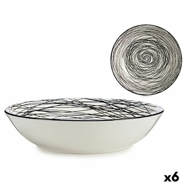 Syvä lautanen Raidat Posliini Musta Valkoinen 6 osaa (20 x 4,7 x 20 cm)