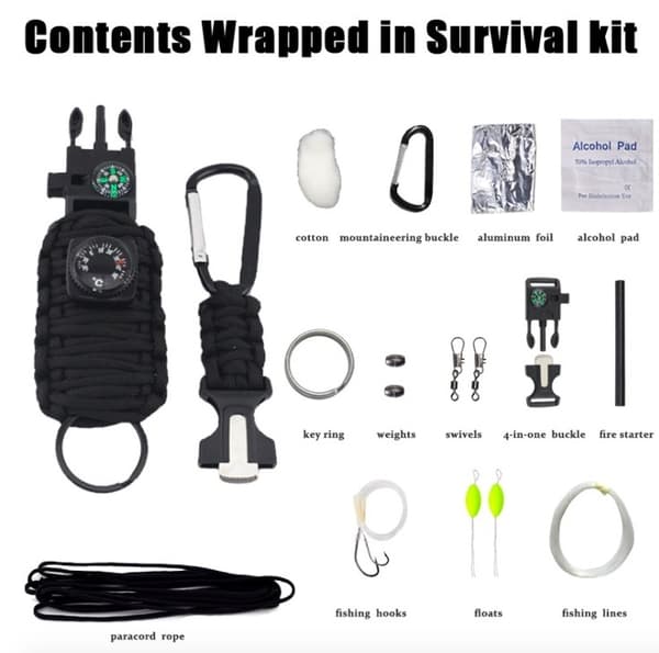 Survival Kit, jossa 12 lisävarustetta - Musta