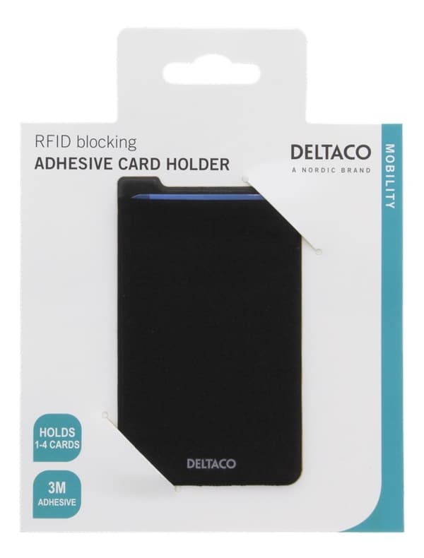 DELTACO Adhesive card holder, RFID blocking, 3M adhesive, black