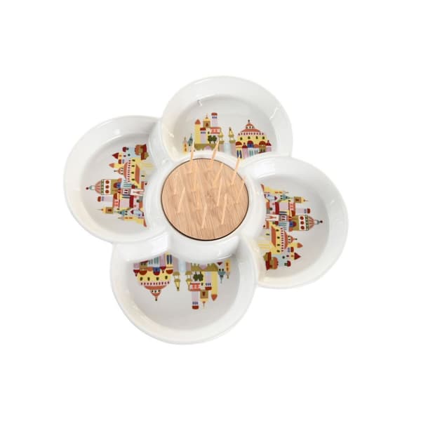 Alkuruokasetti DKD Home Decor Luonnollinen Punainen Monivärinen Kivitavara 22 x 22 x 7 cm Cottage Talot