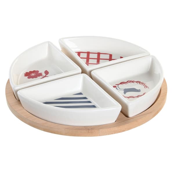 Forrettsett DKD Home Decor 21,5 x 21,5 x 1 cm Rød Blå Hvit Steintøy Middelhavet Hus