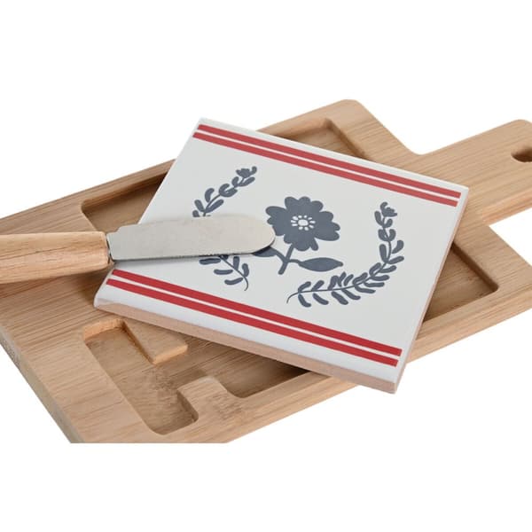 Forrettsett DKD Home Decor 21,5 x 11,8 x 1,5 cm Naturell Rød Blå Hvit Steintøy Middelhavet Hus