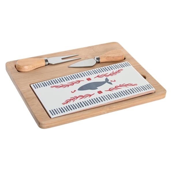 Sæt til appetizere DKD Home Decor 24,5 x 20 x 1,2 cm Rød Blå Stentøj Middelhavet Huse