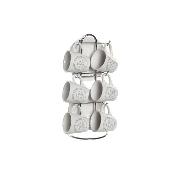 Sett med kopper og fat DKD Home Decor Hvit Metall Steintøy 180 ml 12 x 12 x 2 cm