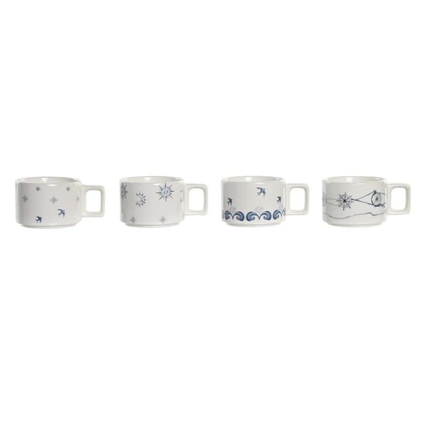 Delers Kaffekoppsett DKD Home Decor Blå Hvit Metall Dolomite 260 ml