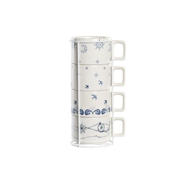 Delers Kaffekoppsett DKD Home Decor Blå Hvit Metall Dolomite 260 ml