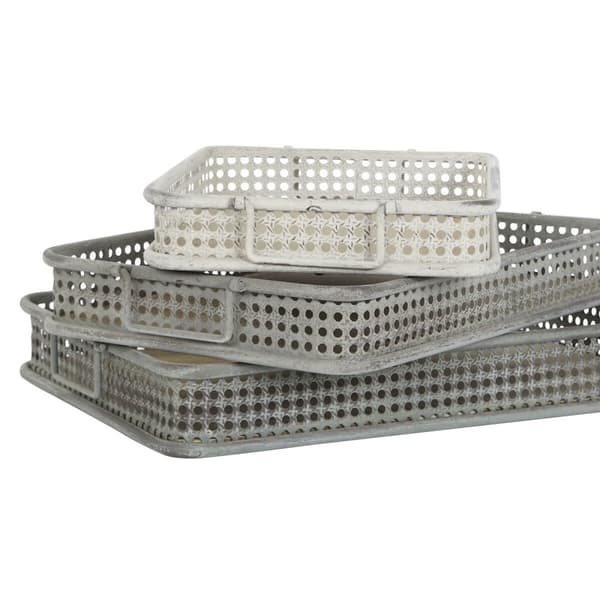 Sett med brett DKD Home Decor 53 x 38 x 8 cm Metall Flerfarget (3 enheter)