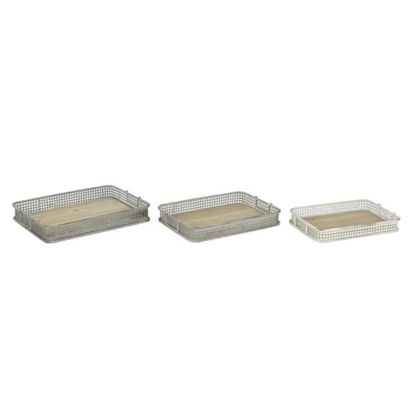 Sett med brett DKD Home Decor 53 x 38 x 8 cm Metall Flerfarget (3 enheter)