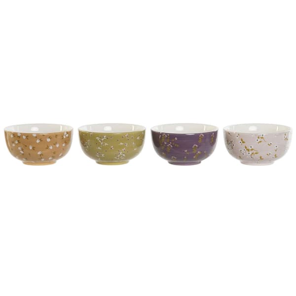 Kulho DKD Home Decor Vihreä Pinkki Sinappi Liila Dolomite Shabby Chic 600 ml 14 x 14 x 7 cm (4 osaa)