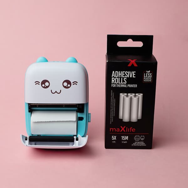 Maxlife MXTP-100 Thermal Printer - bærbar miniskriver med Bluetooth, blå