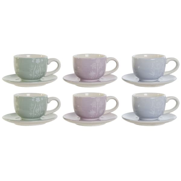 Kaffeset DKD Home Decor Blå Vit Grön Lila Metall Dolomite 180 ml