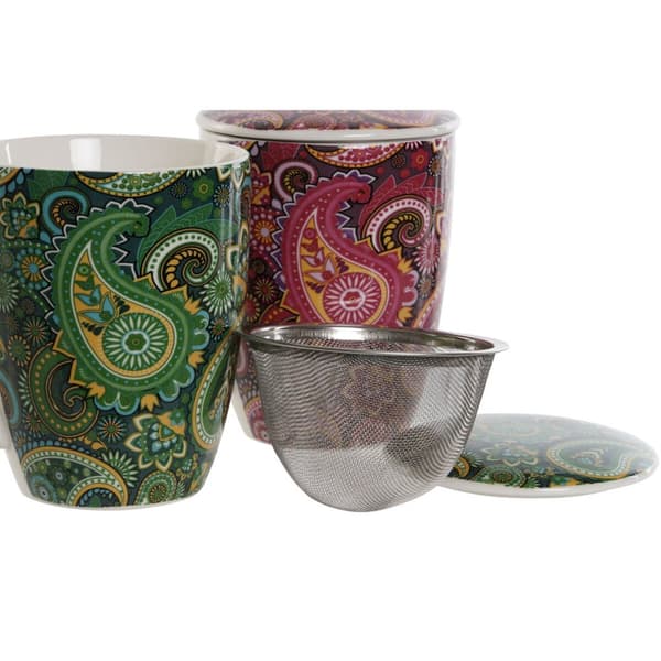 Krus med infusionsfilter Home ESPRIT Grøn Turkisblå Rødbrun Syren Moderne 340 ml (2 enheder)