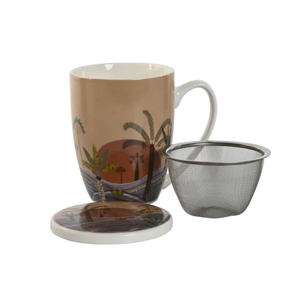 Kuppi teesuodattimella Home ESPRIT Sininen Beige Terrakotta Ruostumaton teräs Posliini 380 ml (2 osaa)