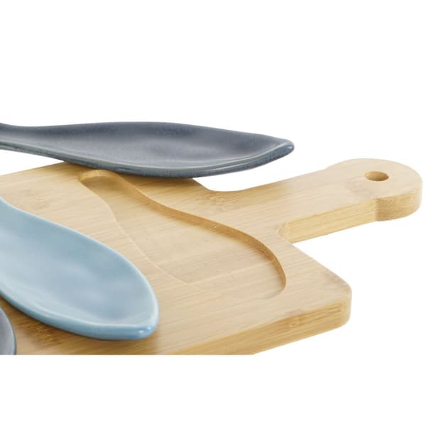 Alkuruokasetti Home ESPRIT Sininen Vihreä Laivastonsininen Bambu Posliini Välimeren Kalat 36 x 18 x 1,3 cm 5 Kappaletta