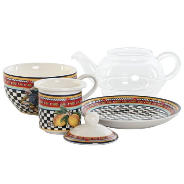 Tekande Home ESPRIT Gul Rød Krystal Porcelæn 1 L (4 enheder)