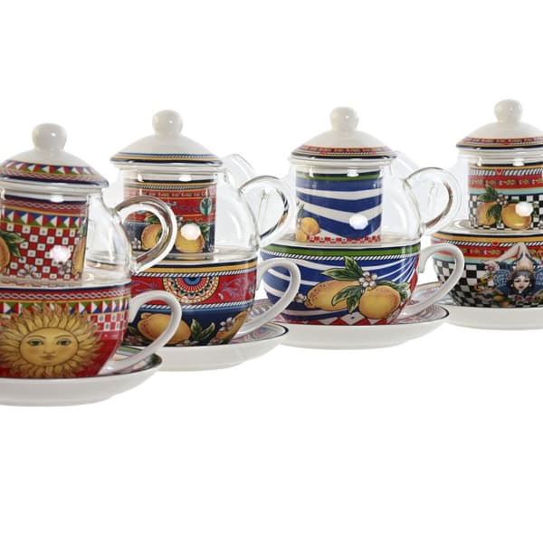 Tekande Home ESPRIT Gul Rød Krystal Porcelæn 1 L (4 enheder)