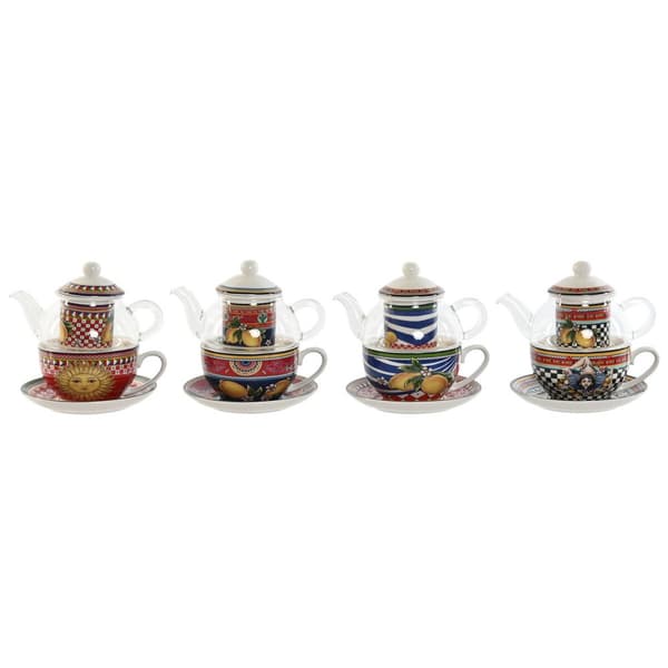 Tekande Home ESPRIT Gul Rød Krystal Porcelæn 1 L (4 enheder)
