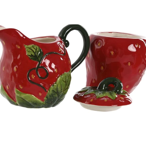 Melkekanne og sukkerskål Home ESPRIT Rød Steintøy 15 x 10 x 11 cm 2 Deler