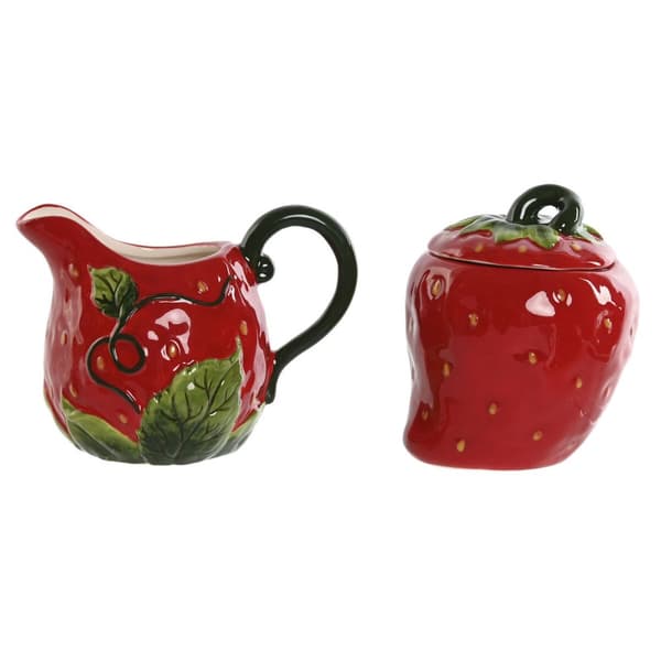 Melkekanne og sukkerskål Home ESPRIT Rød Steintøy 15 x 10 x 11 cm 2 Deler