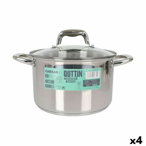 Kastrull med glaslock Quttin Caesar Stål ø 22 x 14,5 cm (4 antal)