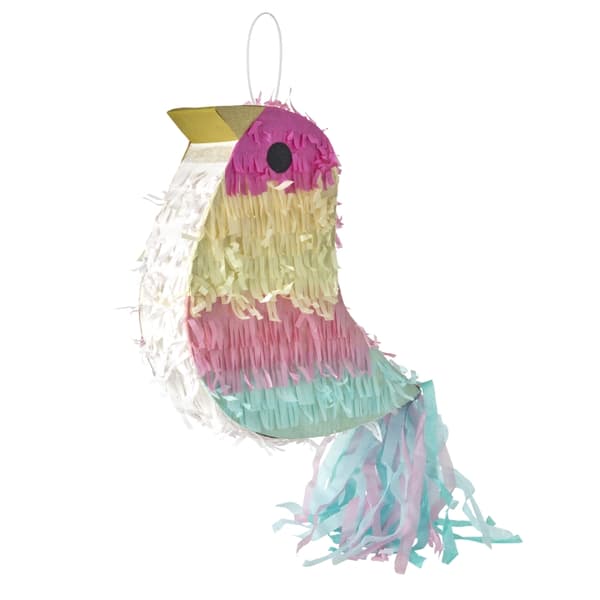 RICE Pinata i fugleform - pink, gul, blå - stor