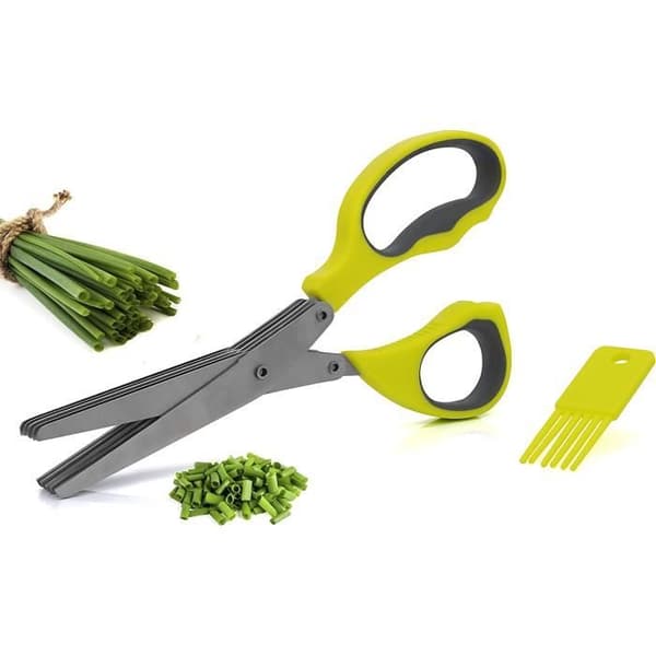 Köksörtsaxar - 5 blad i rostfritt stål och rengöringskam - Professionellt skärverktyg för mat[120]