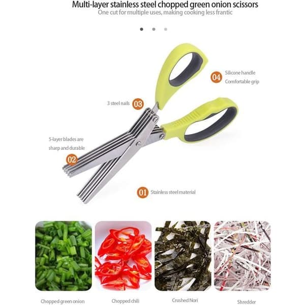 Köksax för aromatiska örter, 5 blad i rostfritt stål, rengöringskam, set av köksaxar för örter