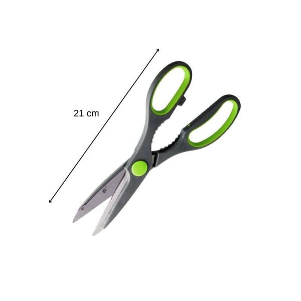 Fackelmann 48133 Nirosta Kökssax - Praktika med flasköppnare 21cm Grå-Grön-Silver Rostfritt Stål, 21 x 7,5 x 1,3 cm