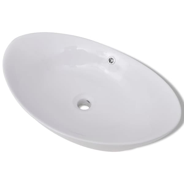 vidaXL håndvask keramisk oval med overløb 59 x 38,5 cm
