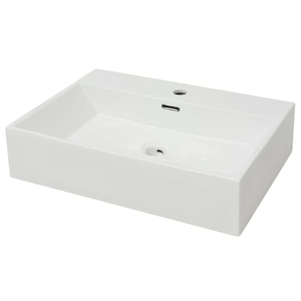 vidaXL Servant med kranhull keramisk hvit 60,5x42,5x14,5 cm