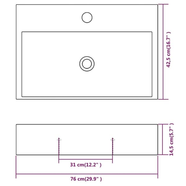 vidaXL håndvask med hul til vandhane keramik 76x42,5x14,5 cm hvid