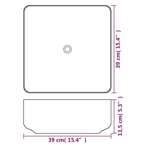 vidaXL håndvask firkantet keramik 39x39x13,5 cm hvid