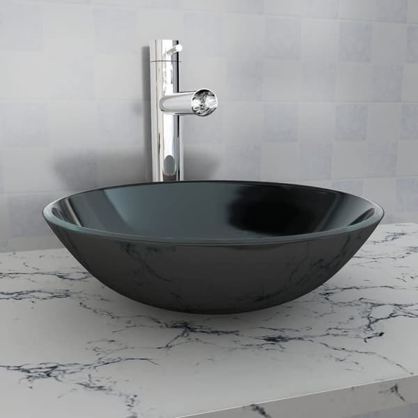 vidaXL Tvättställ i härdat glas 42 cm svart