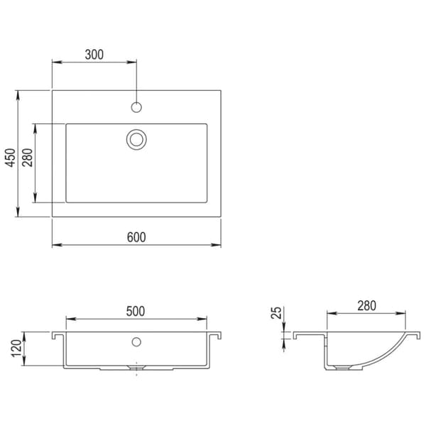 vidaXL Servant granitt 600x450x120 mm hvit