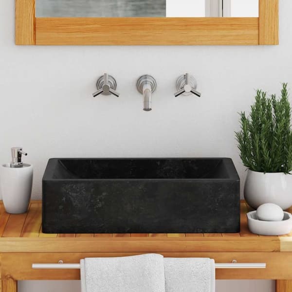 vidaXL Vask 45x30x12 cm marmor høyglans svart